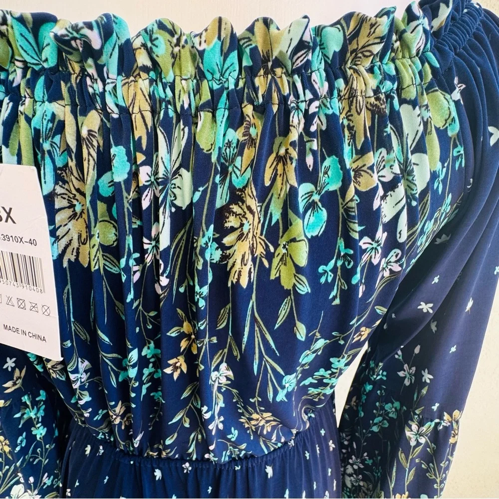 NWT 7 Islands 3X whimsical mermaid blue green floral maxi dress boho plus size - Picture 9 of 12